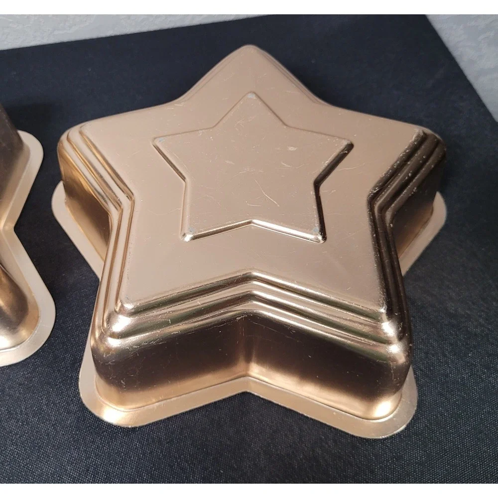 Vintage 1960s Copper-Toned Aluminum Star Jello Mold Wall Decor - Set of 2